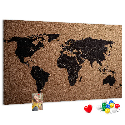 Prikbord wereldkaart van kurk