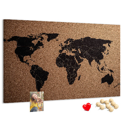 Prikbord wereldkaart van kurk