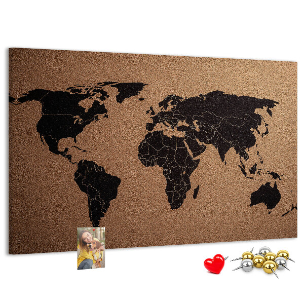 Prikbord wereldkaart van kurk