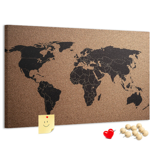 Prikbord wereldkaart van kurk