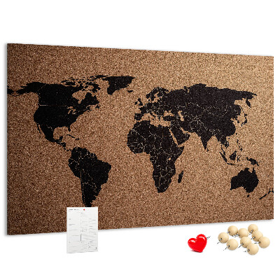 Prikbord wereldkaart van kurk