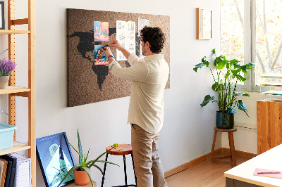 Prikbord wereldkaart van kurk
