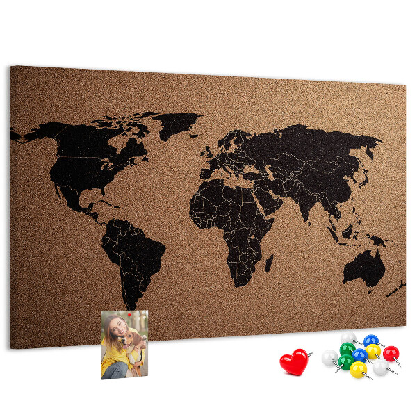 Prikbord wereldkaart van kurk