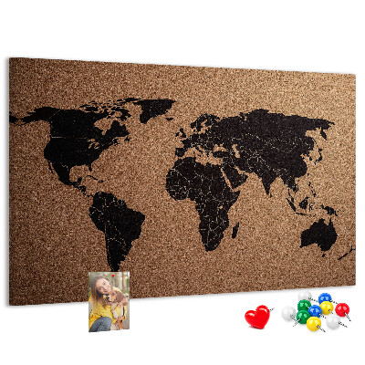 Prikbord wereldkaart van kurk