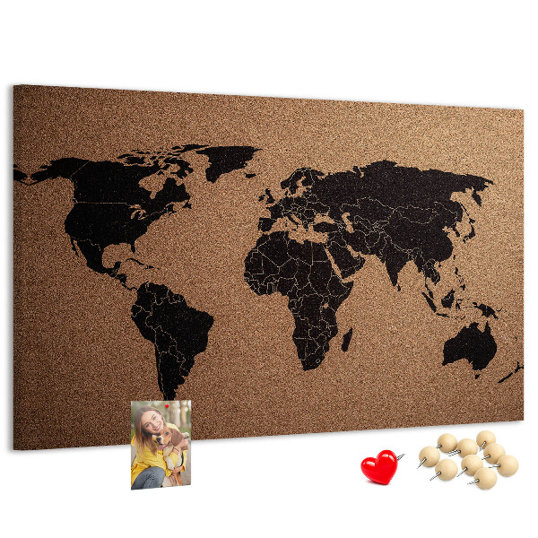 Prikbord wereldkaart van kurk