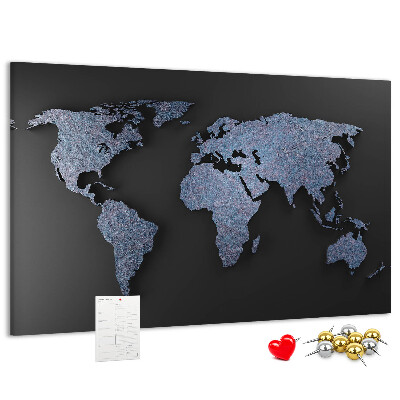 Kurk prikbord wereldkaart uitgevoerd in verschillende blauwtinten
