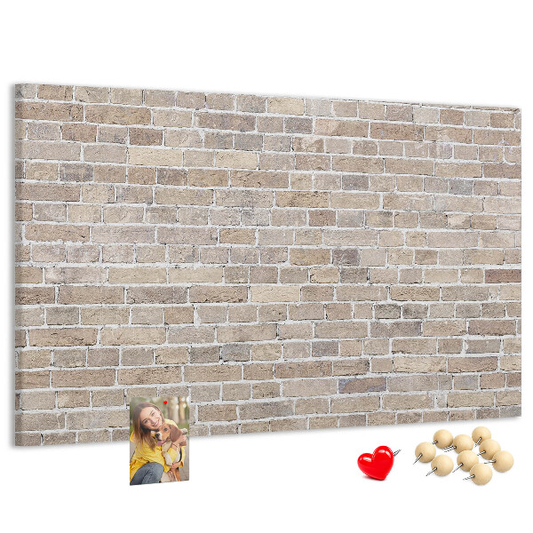 Kurkbord met een stijlvolle print van een bakstenen muur in neutrale tinten