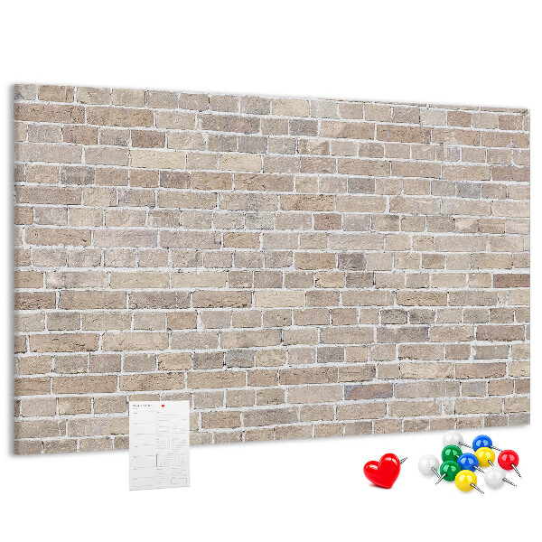 Kurkbord met een stijlvolle print van een bakstenen muur in neutrale tinten