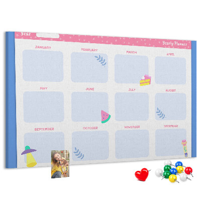 Kurkbord jaarplanner met fruitmotief