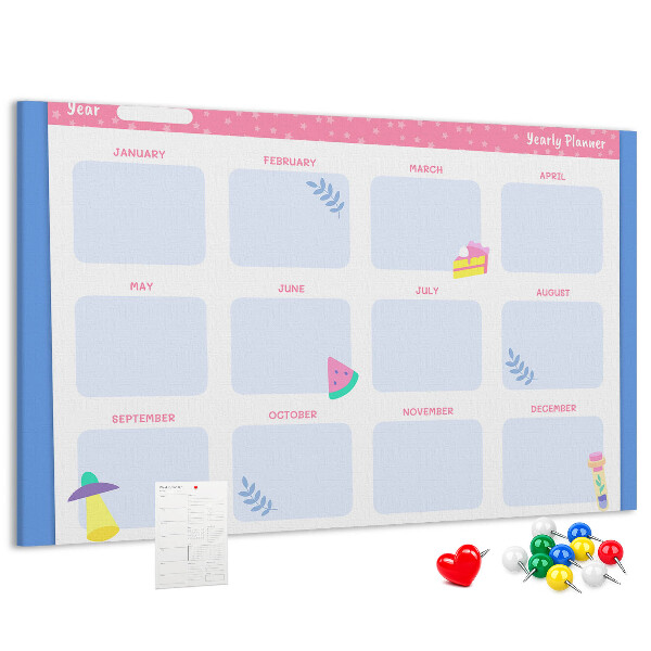 Kurkbord jaarplanner met fruitmotief