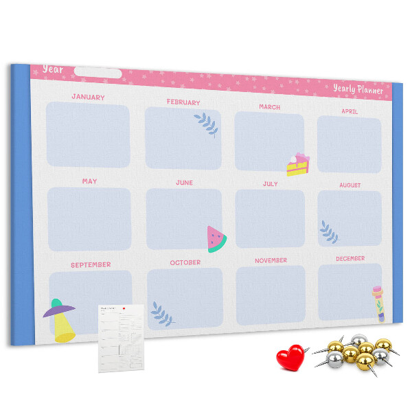 Kurkbord jaarplanner met fruitmotief