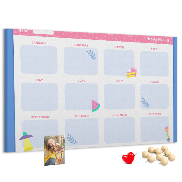 Kurkbord jaarplanner met fruitmotief