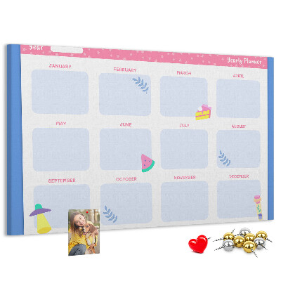 Kurkbord jaarplanner met fruitmotief