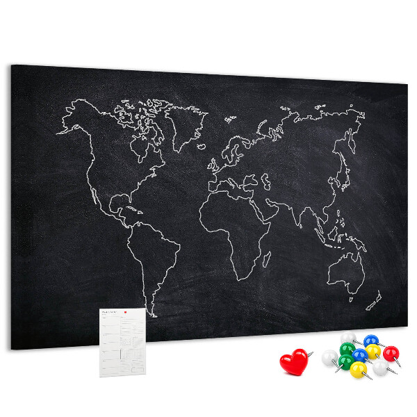 Kurk prikbord met een wereldkaart op een schoolbordachtergrond