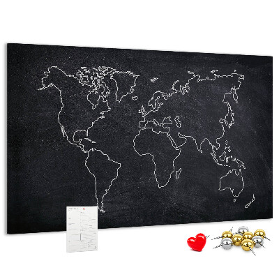 Kurk prikbord met een wereldkaart op een schoolbordachtergrond