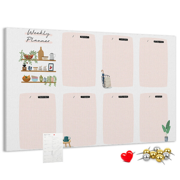 Kurkbord weekplanner met plantenaccenten