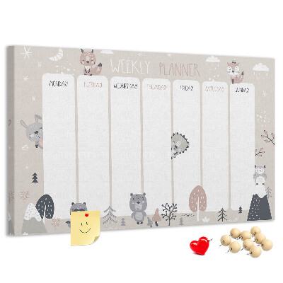 Kurkbord met bosdieren op de weekplanner