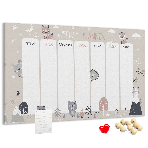 Kurkbord met bosdieren op de weekplanner