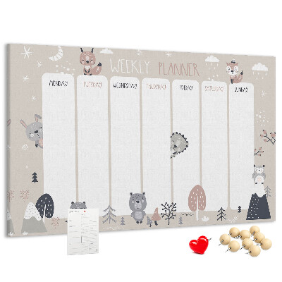 Kurkbord met bosdieren op de weekplanner
