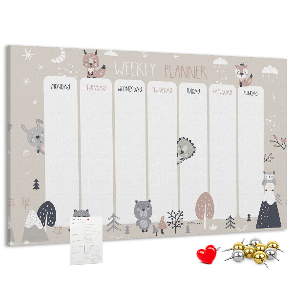 Kurkbord met bosdieren op de weekplanner
