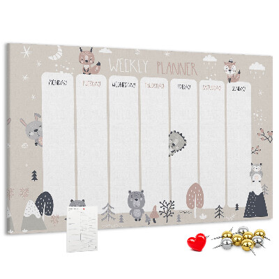 Kurkbord met bosdieren op de weekplanner