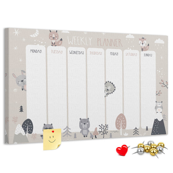 Kurkbord met bosdieren op de weekplanner