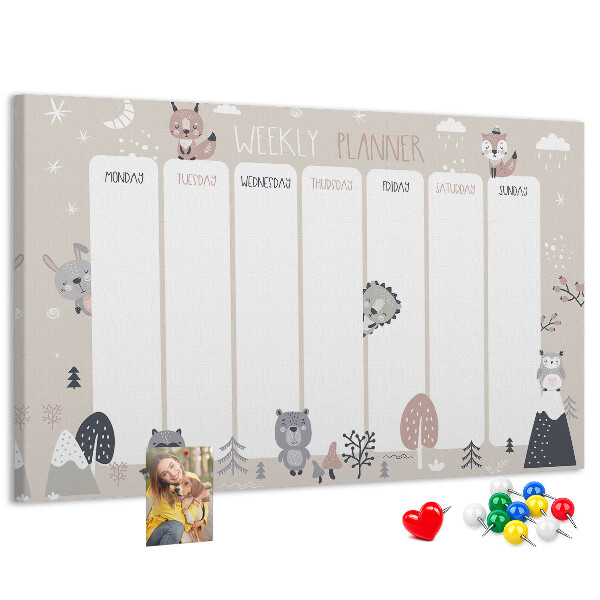 Kurkbord met bosdieren op de weekplanner