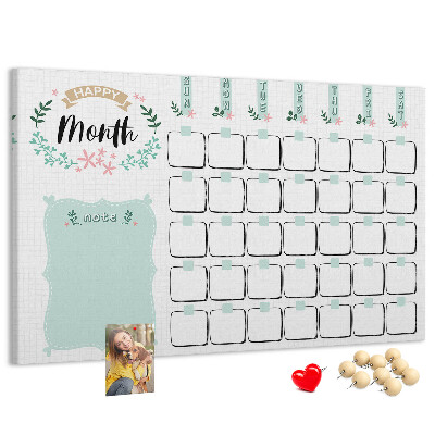 Kurk prikbord maandkalender met ruimte voor notities