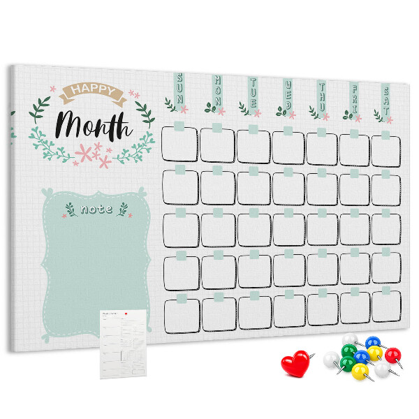 Kurk prikbord maandkalender met ruimte voor notities