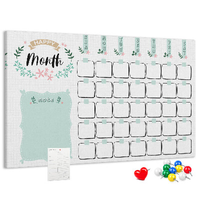 Kurk prikbord maandkalender met ruimte voor notities