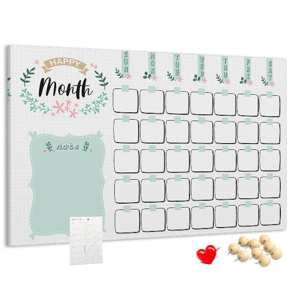 Kurk prikbord maandkalender met ruimte voor notities