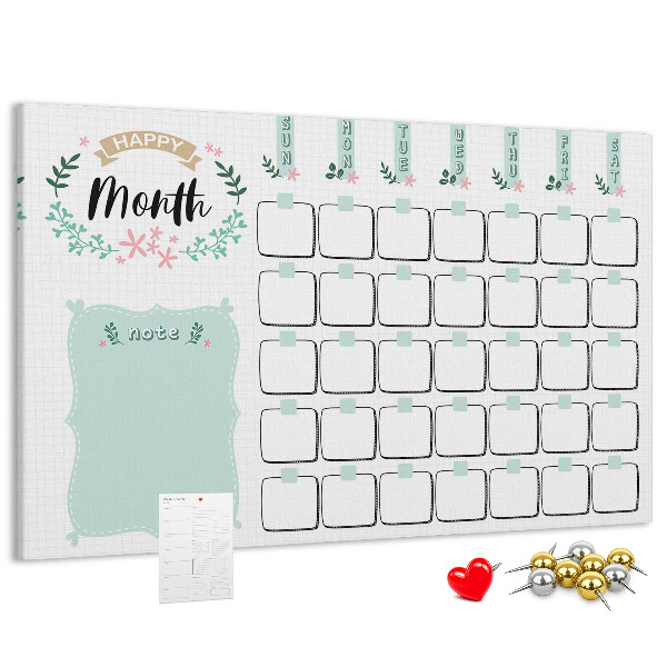 Kurk prikbord maandkalender met ruimte voor notities
