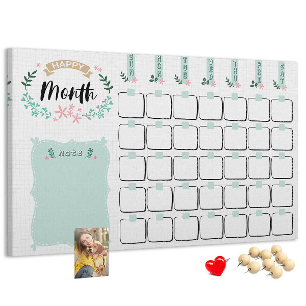 Kurk prikbord maandkalender met ruimte voor notities