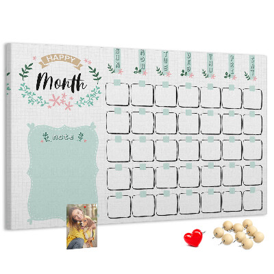 Kurk prikbord maandkalender met ruimte voor notities