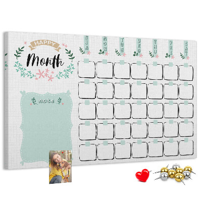 Kurk prikbord maandkalender met ruimte voor notities