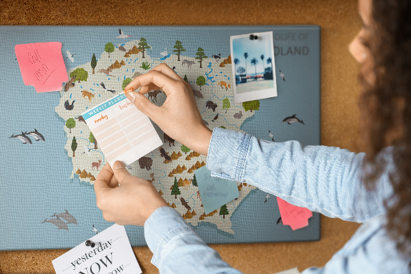 Kurkbord met een kleurrijke kaart van de Poolse fauna