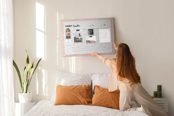 Prikbord met gekleurde achtergronden voor het bijhouden van gewoontes