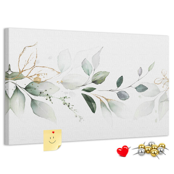 Prikbord met fijne blaadjes en gouden accenten