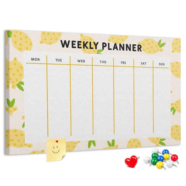 Weekkalender met een citroenmotief en kurk prikbord
