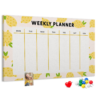 Weekkalender met een citroenmotief en kurk prikbord