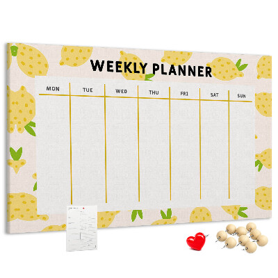 Weekkalender met een citroenmotief en kurk prikbord