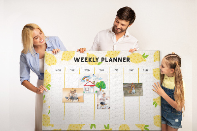 Weekkalender met een citroenmotief en kurk prikbord