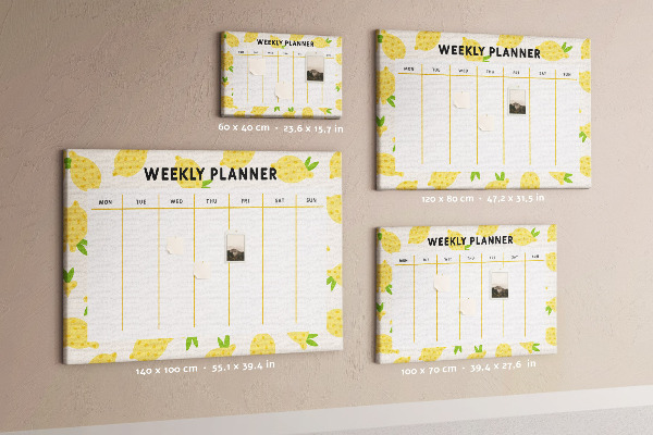 Weekkalender met een citroenmotief en kurk prikbord