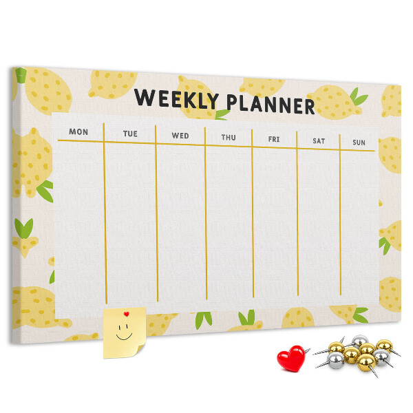 Weekkalender met een citroenmotief en kurk prikbord