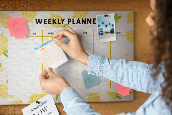 Weekkalender met een citroenmotief en kurk prikbord