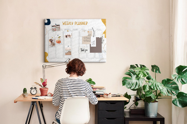 Kurkbord weekplanner met een abstract kleurrijk patroon