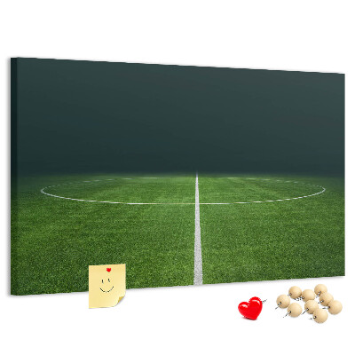 Kurk prikbord voetbalveld met belijning en gras