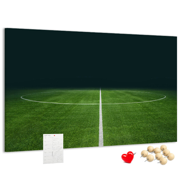 Kurk prikbord voetbalveld met belijning en gras