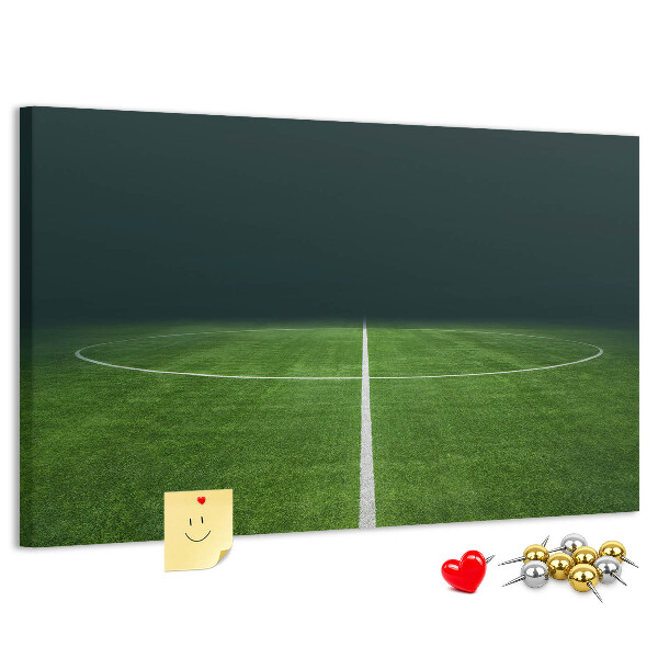 Kurk prikbord voetbalveld met belijning en gras