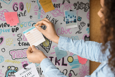 Prikbord met sportieve motieven en energieke slogans